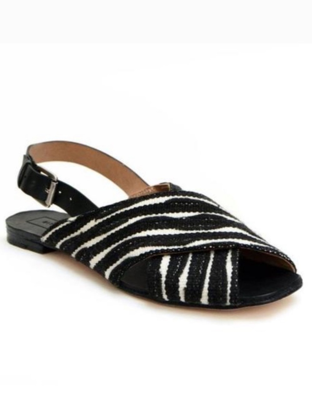 Either/Or Woven Black & White Striped Slingback Sandals